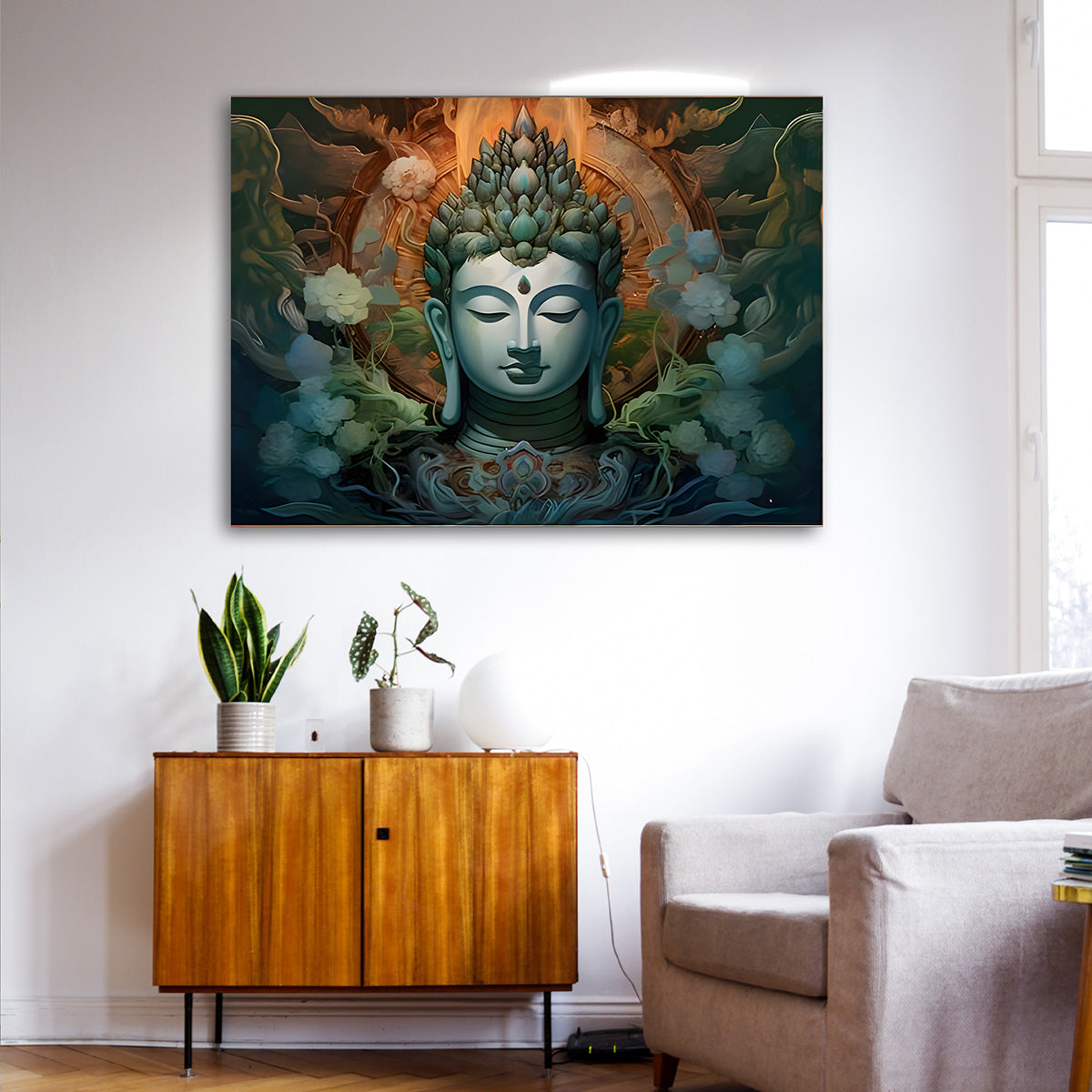 Serene Buddha Face Wall Painting | Modern Spiritual Canvas Art for Home & Office Decor