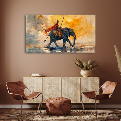 Royal Elephant Warrior Canvas Wall Art | Majestic Indian King Painting | Bold Statement Decor