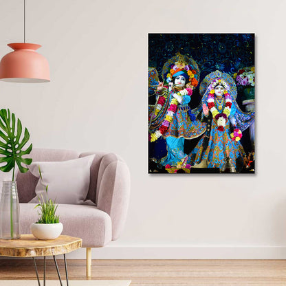 Radha Krishna Idol Style Canvas Painting Frame Wall Decor for Living Room Spiritual Temple Artwork