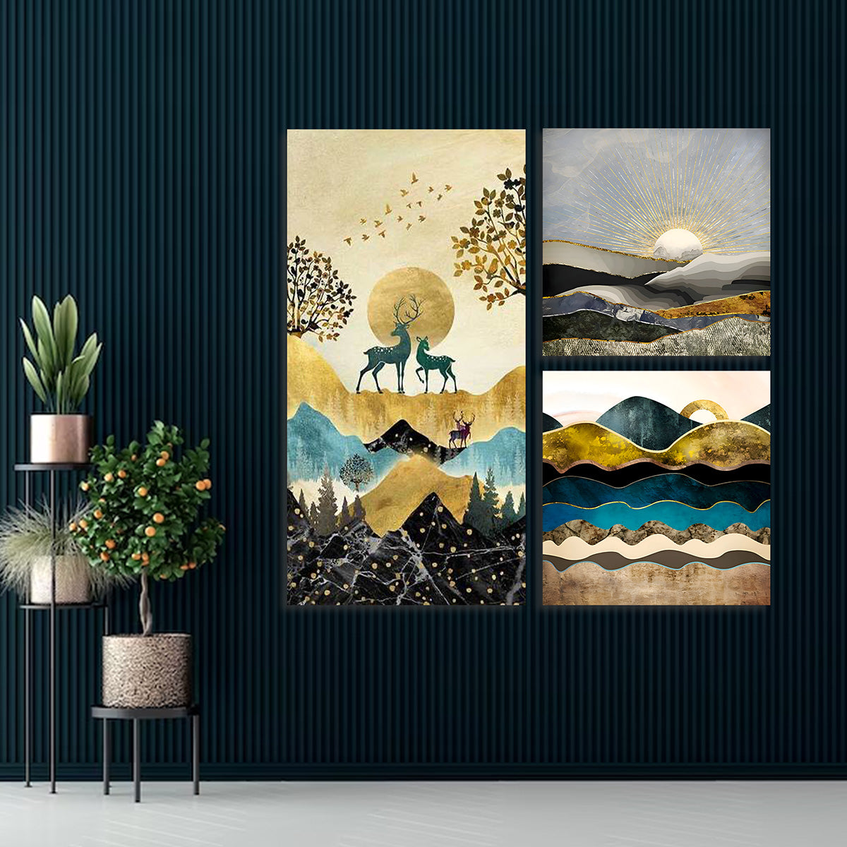 Abstract Nature Landscape Canvas Painting Wall Art Set – Large Size Frame (36 x 36 Inches Total Part)