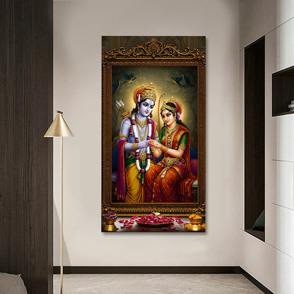 Radha Krishna Royal Frame Canvas Painting Traditional Spiritual Wall Decor for Living Room