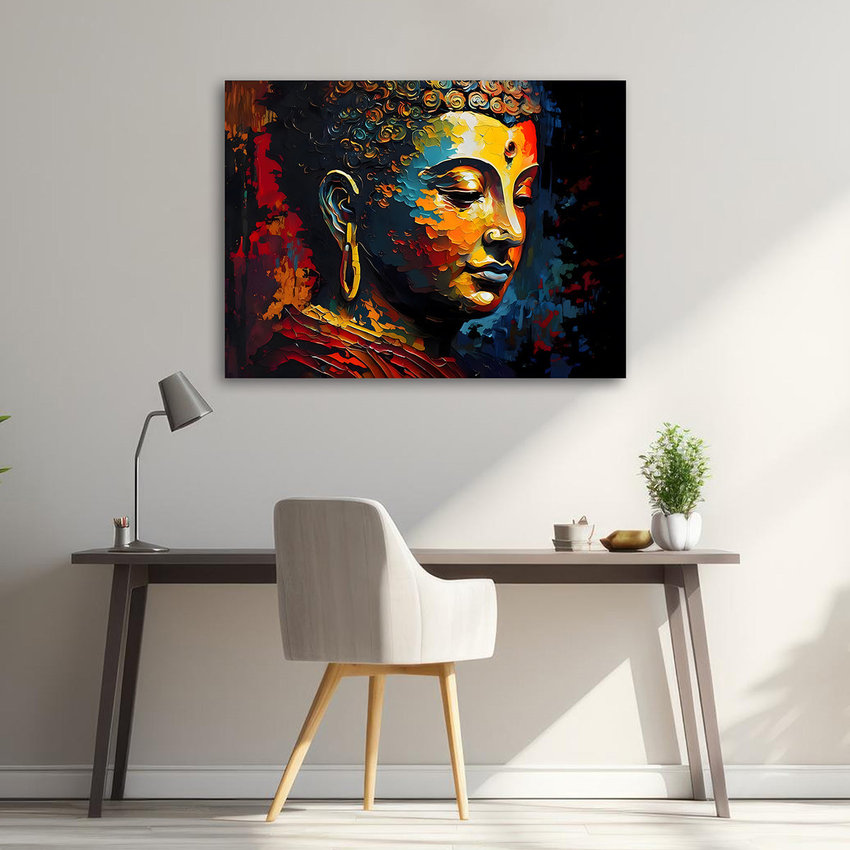 Abstract Buddha Face Wall Painting | Colorful Spiritual Canvas Art for Modern Home Decor