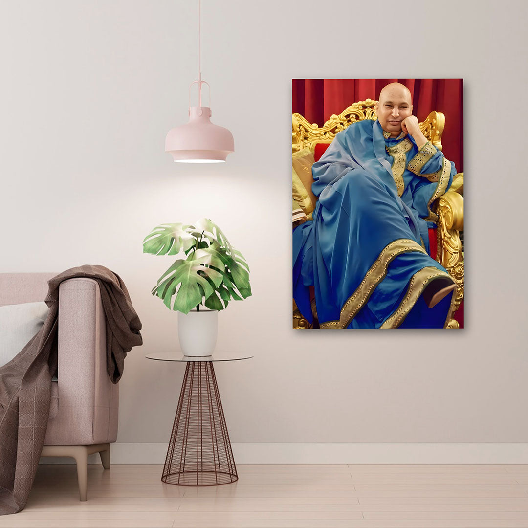 Spiritual Guru Royal Portrait Canvas Wall Art | Premium Religious Photo Frame for Home & Temple Decor