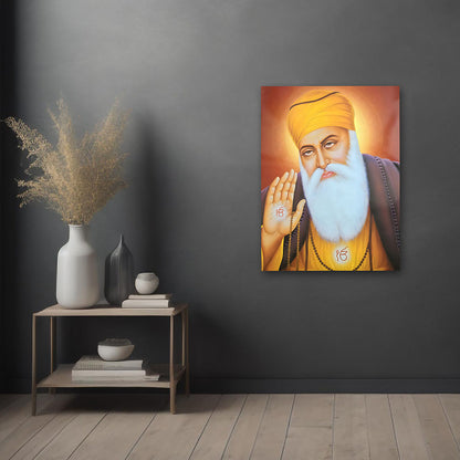 Guru Nanak Dev Ji Blessing Canvas Painting – Spiritual Sikh Wall Art Canvas Painting Frame for Living Room