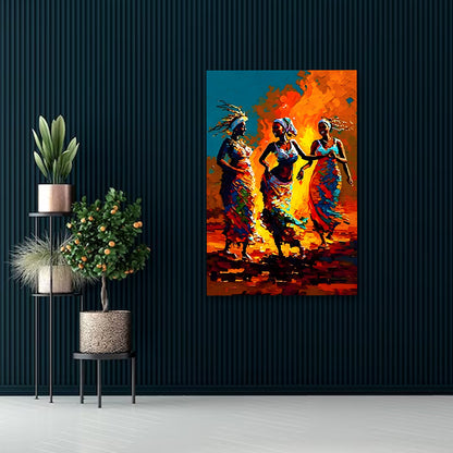 African Tribal Dance Wall Painting | Vibrant Cultural Canvas Art for Living Room Decor