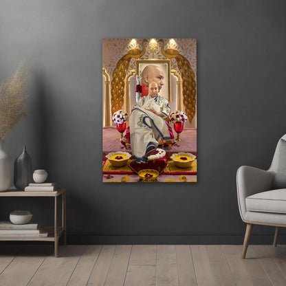 Guruji Swaroop Canvas Painting with Peacock Motif – Premium Religious Wall Art Canvas Painting Frame for Living Room