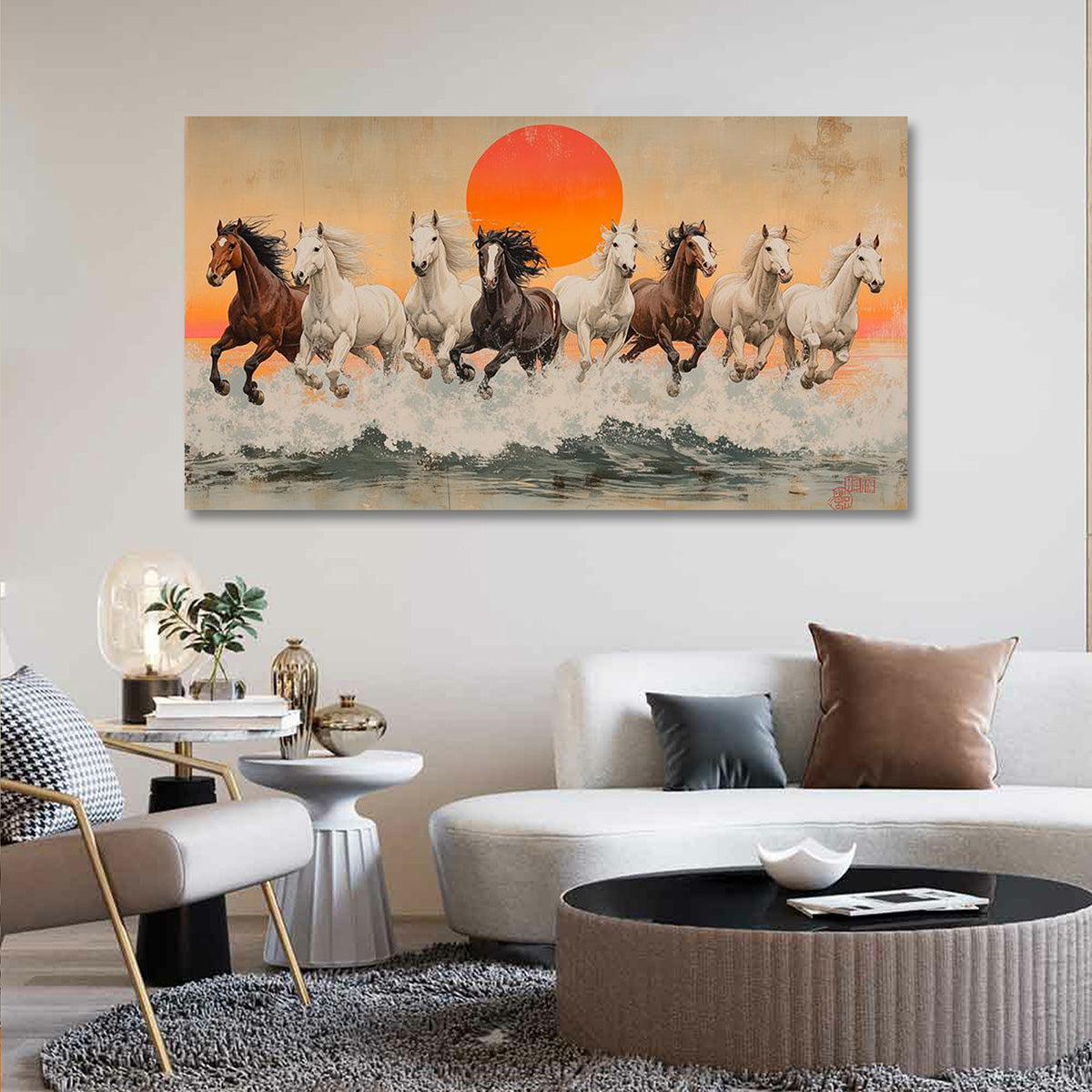 Running Horses Canvas Painting Frame Wall Decor for Living Room Sunset Horse Artwork
