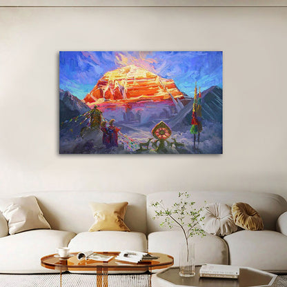 Mount Kailash Spiritual Landscape Canvas Painting – Himalayan Sacred Mountain Wall Art Canvas Painting Frame for Living Room