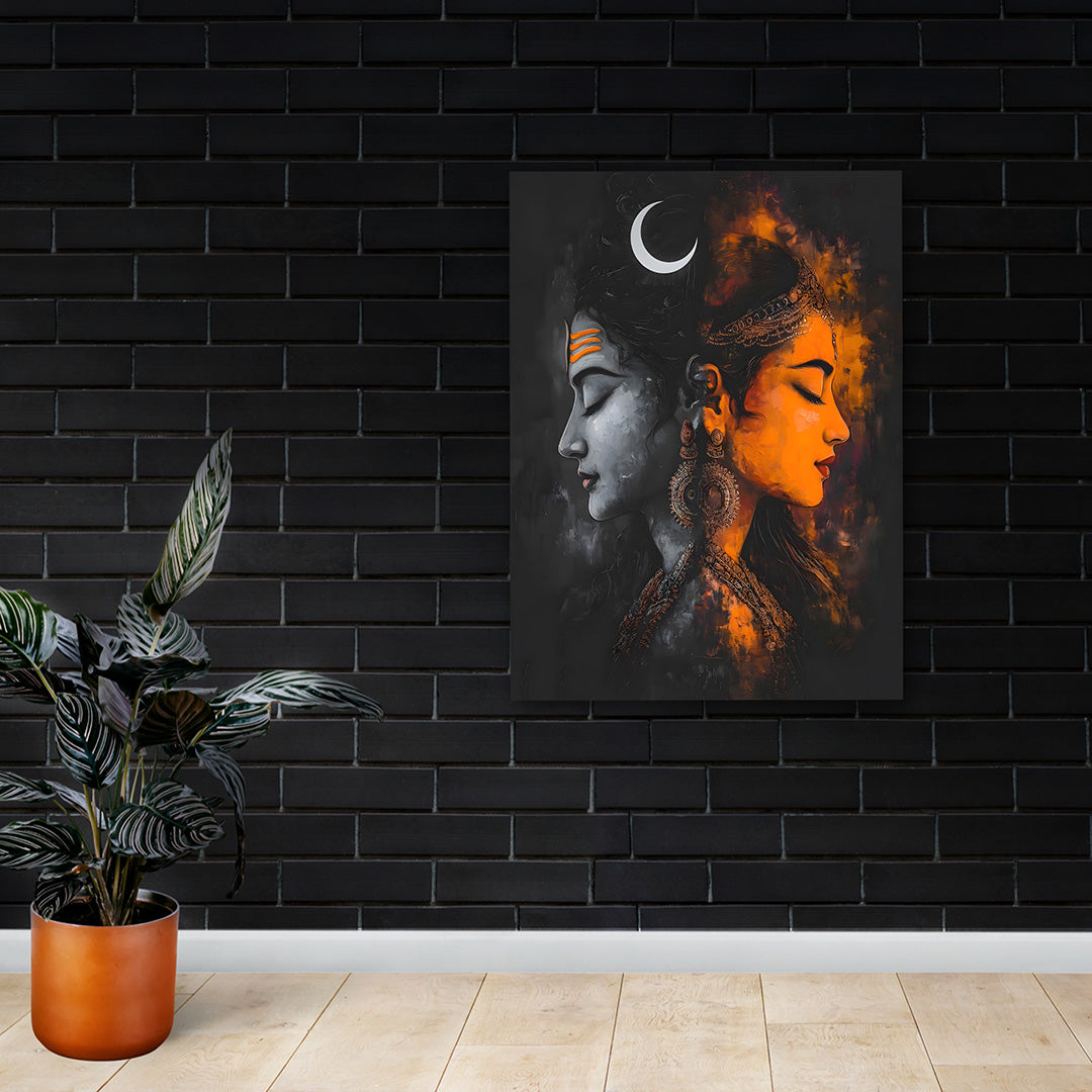 Shiv Parvati Abstract Wall Painting | Modern Spiritual Canvas Art for Living Room & Home Decor