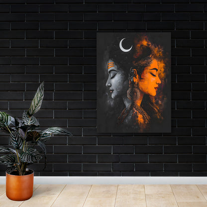 Shiv Parvati Abstract Wall Painting | Modern Spiritual Canvas Art for Living Room & Home Decor