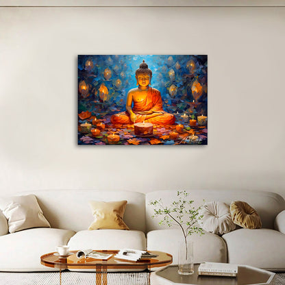 Serene Buddha Candlelight Wall Painting | Spiritual Meditation Canvas Art for Peaceful Decor