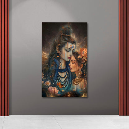 Shiv Parvati Canvas Painting Frame | Divine Shiva Parvati Couple Wall Art | Large Spiritual Canvas Wall Decor for Living Room