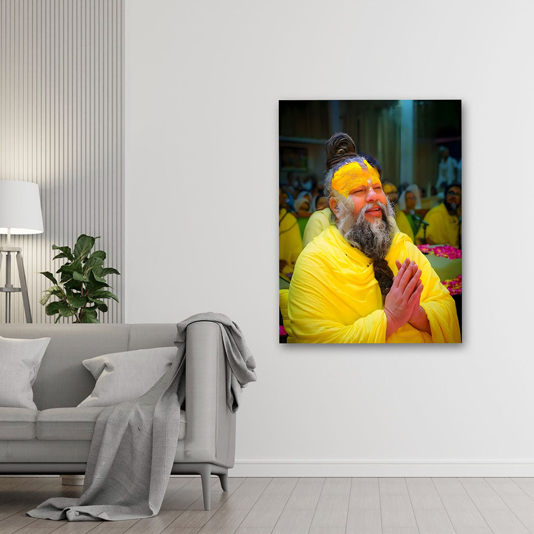 Premanand Maharaj Blessing Canvas Painting – Devotional Portrait Wall Art Canvas Painting Frame for Living Room