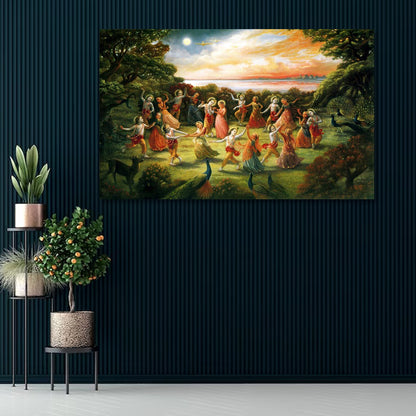 Krishna Raas Leela Canvas Painting Spiritual Wall Art for Living Room