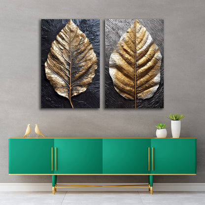 Abstract Gold Leaf Canvas Painting Wall Art – Large Size Frame for Living Room (18 x 24 Inches Each Part)