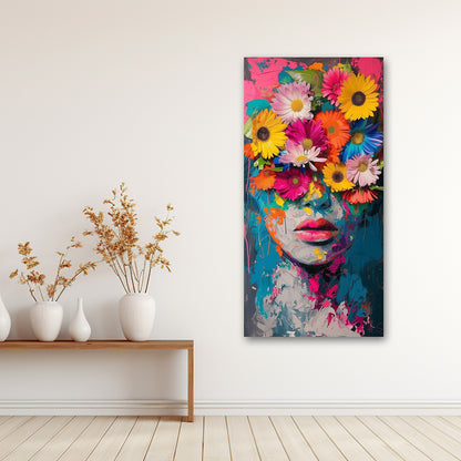 Abstract Floral Woman Face Wall Painting | Modern Artistic Canvas Art for Home Decor