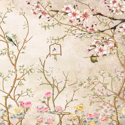 Premium Chirping Birds on Floral Art Wallpaper Self Adhesive for Living Room