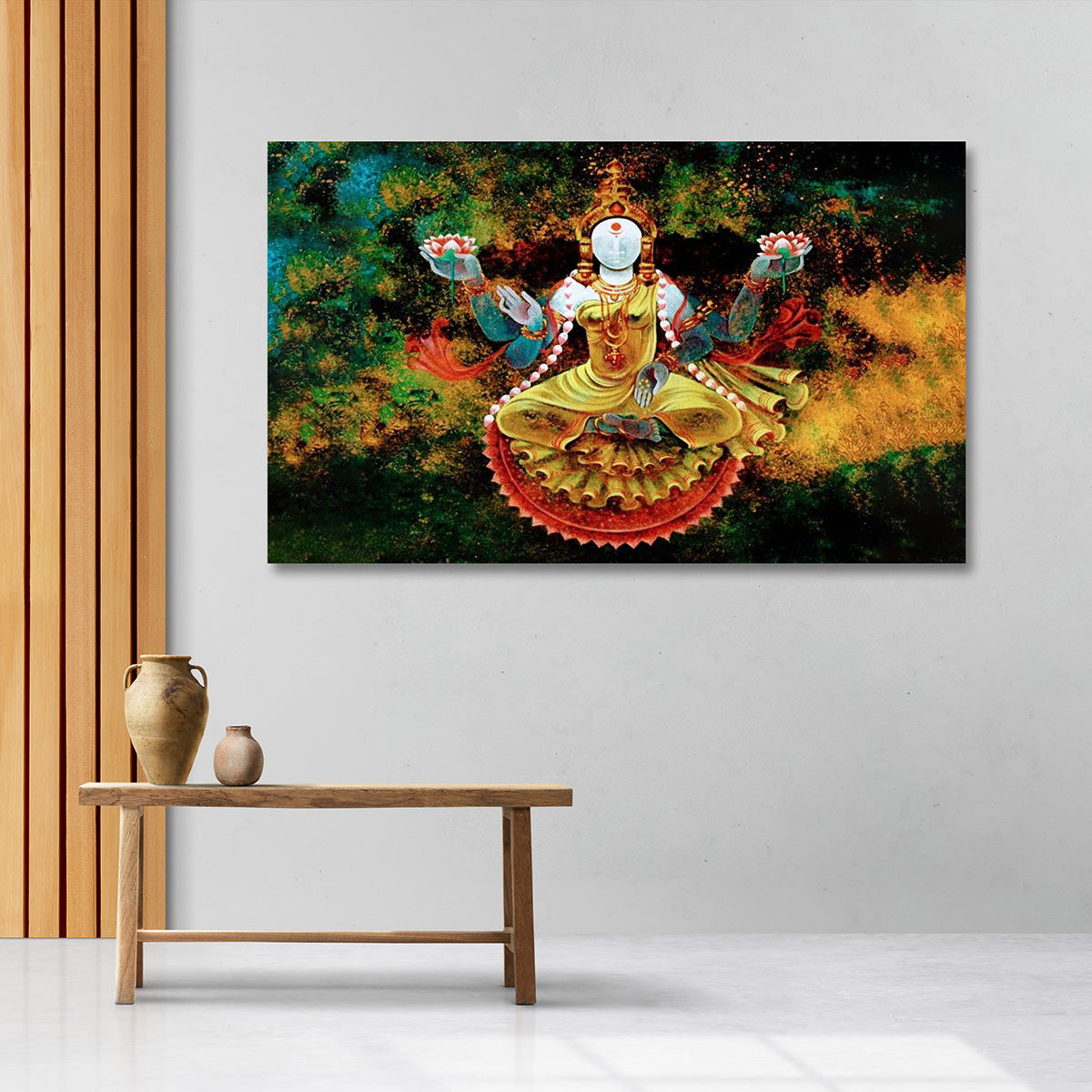 Goddess Lakshmi Lotus Canvas Painting Spiritual Wall Art for Living Room