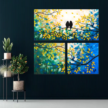 Abstract Love Birds Tree Canvas Painting Wall Art Set – Frame for Living Room (36 x 36 Inches Total Part)