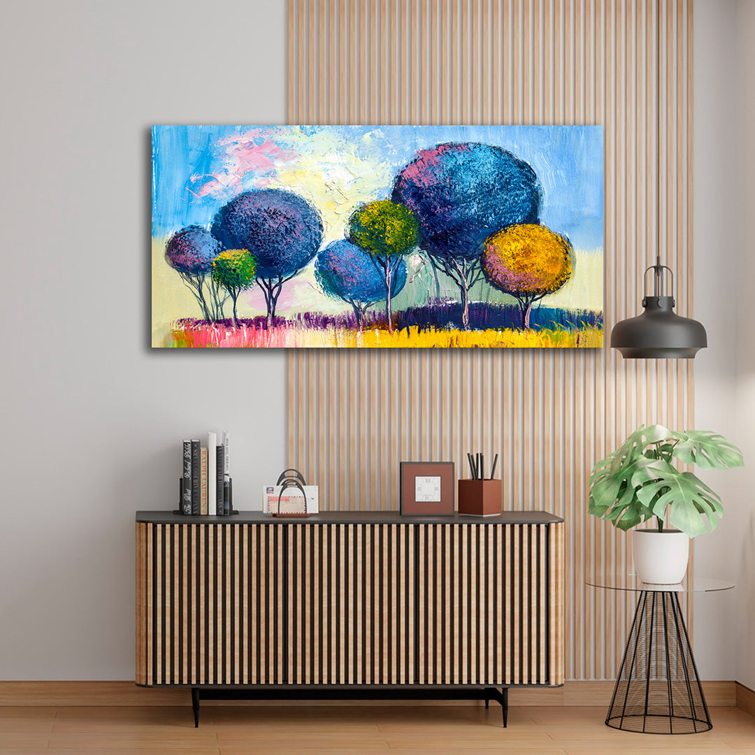 Colorful Abstract Tree Landscape Canvas Painting Wall Art for Living Room