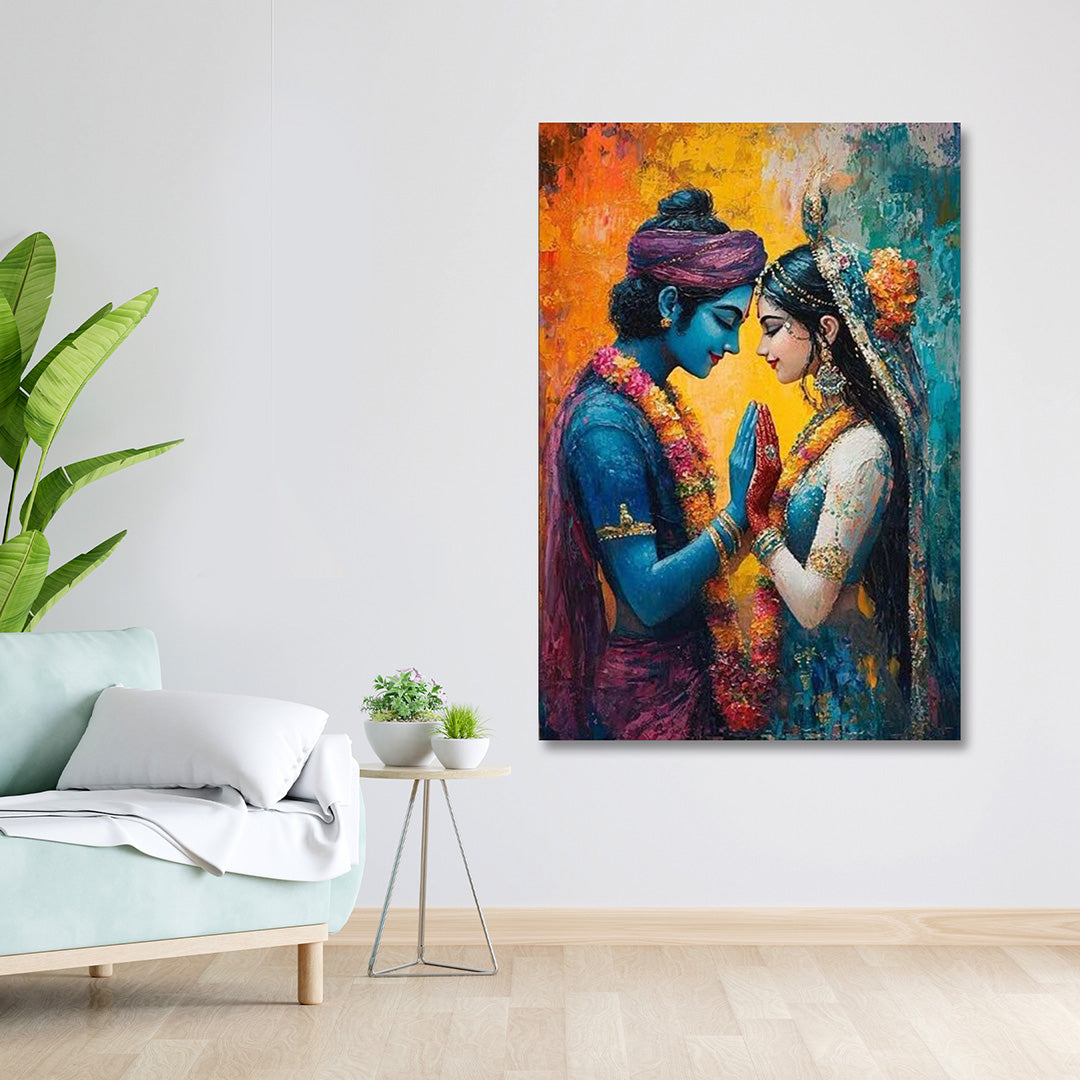 Radha Krishna Romantic Canvas Wall Painting for Living Room Decor