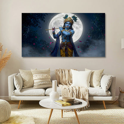 Lord Krishna Moonlight Canvas Painting Frame Large Size Wall Decor for Living Room