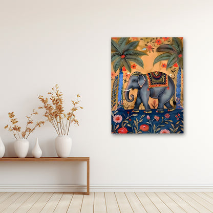 Elephant Canvas Wall Art | Traditional Indian Wildlife Painting for Home Decor, Living Room & Office