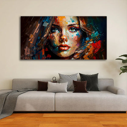 Colorful Abstract Woman Portrait Canvas Painting Wall Art for Living Room