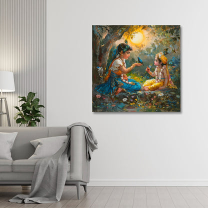 Bal Krishna with Radha Canvas Painting Frame Kids Spiritual Wall Art for Living Room Decor