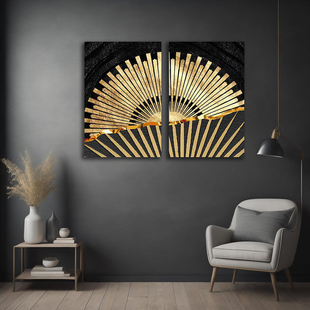 Abstract Golden Sunrise Canvas Painting Wall Art Set – Frame for Living Room (18 x 24 Inches Each Part)