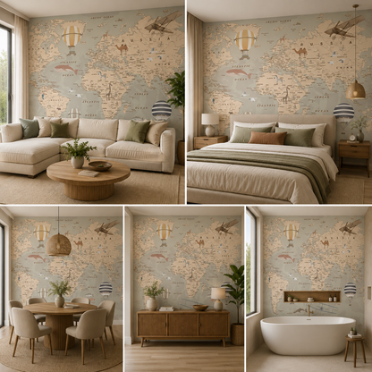 World Map Wallpaper for Kids Room Self Adhesive