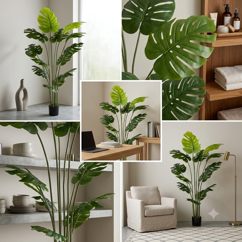 Real Touch Artificial Monstera 5.9 Ft Plant with Decorative Pot for Modern Interiors