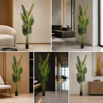 6 Ft Real Touch Artificial Areca Palm Plant with 13 Leaves & Decorative Pot for Interiors