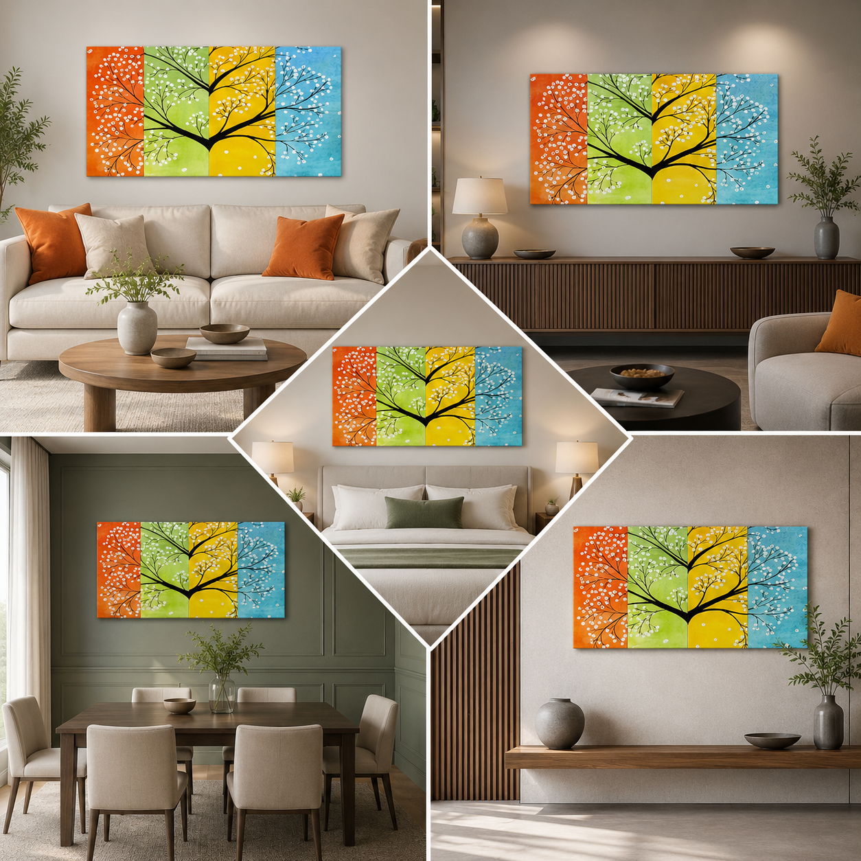 A Tree Colours in All Seasons Painting Frame for Living Room