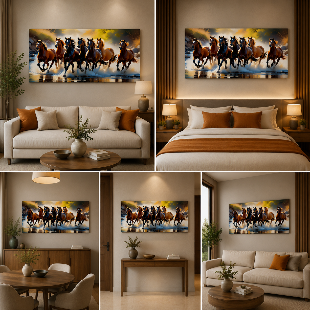Running Horses Canvas Painting Frame – Powerful Galloping Horse Landscape Canvas Wall Art Painting Frame for Living Room Decor