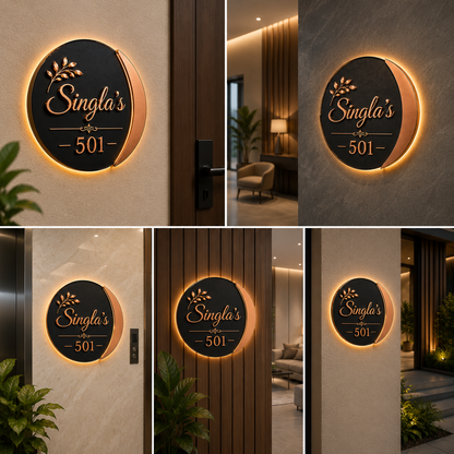 Premium Custom Round LED House Name & Number Plaque with Backlit Modern Address Sign