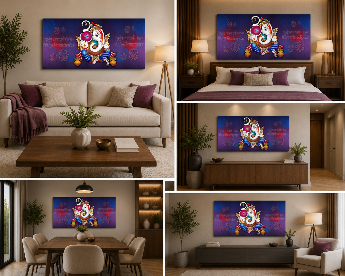 Lord Ganesha Wall Painting Frame for Temple Wall Decor