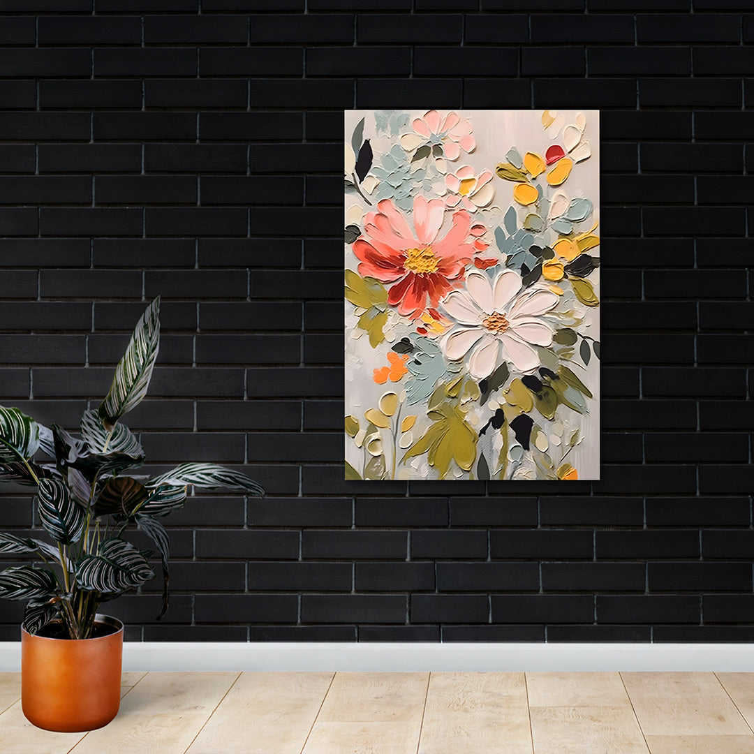 3D abstract floral wall painting with pastel flowers modern canvas art
