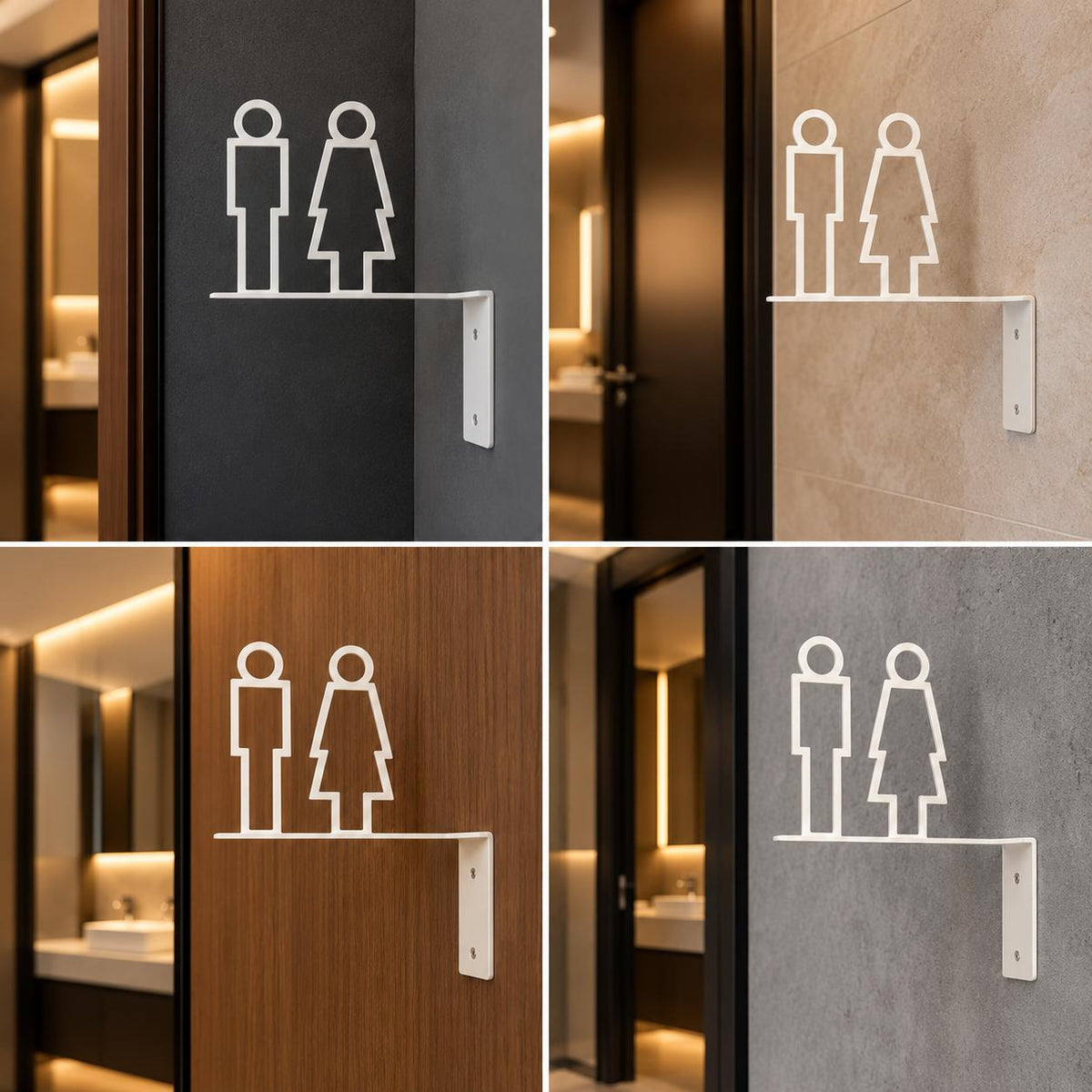 Modern White Restroom Signs for Men and Women, Wall Mounted Toilet Signage (5 x 5 inches)