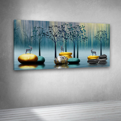 Abstract Deer Landscape Wall Painting – Modern Zen Canvas Wall Art