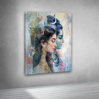 Lord Shiva Parvati abstract canvas painting frame spiritual canvas wall arts decor large size painting