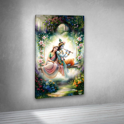 Krishna flute Radha garden canvas painting frame canvas wall arts decor large size painting for living room