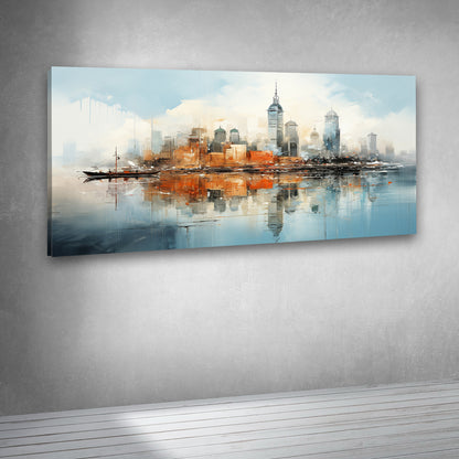 Modern Abstract Cityscape Panorama Canvas Painting for Living Room & Office Wall Décor