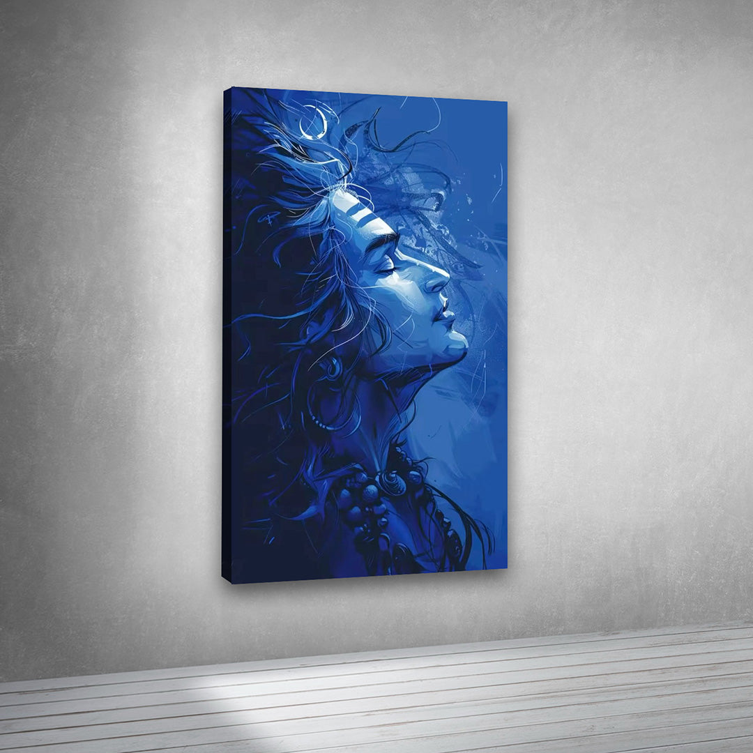 Abstract Blue Face Contemporary Canvas Painting Wall Art