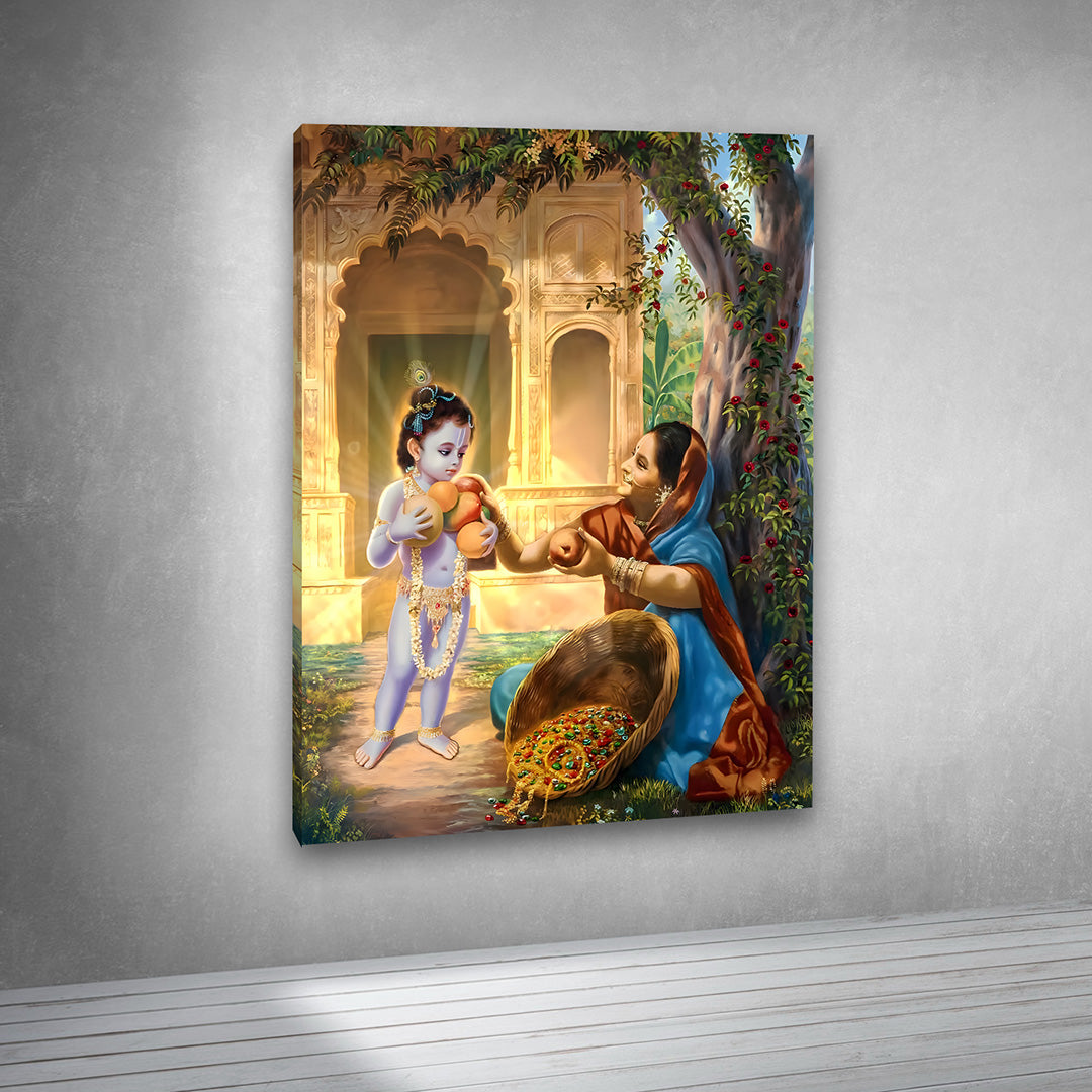 Bal Krishna Makhan Leela Canvas Painting Frame Baby Krishna Wall Decor for Living Room