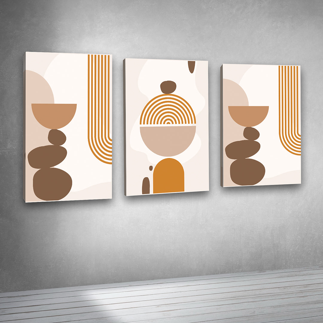 Minimal Abstract Geometric Triptych Canvas Painting Wall Art 12 x 24 Each
