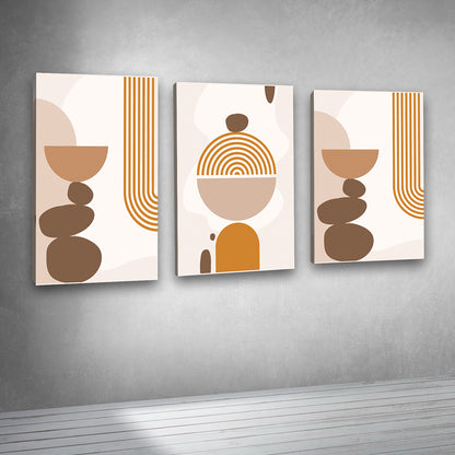 Minimal Abstract Geometric Triptych Canvas Painting Wall Art 12 x 24 Each