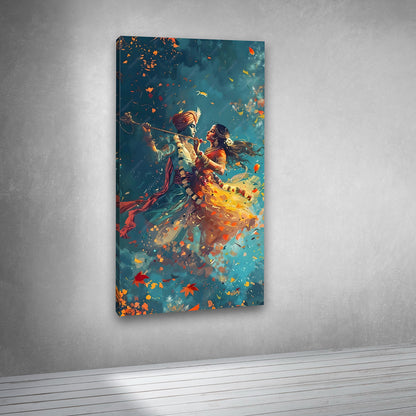 Radha Krishna Divine Dance Canvas Painting Frame Wall Art Decor | Spiritual Radha Krishna Ras Leela Canvas Painting Frame for Living Room