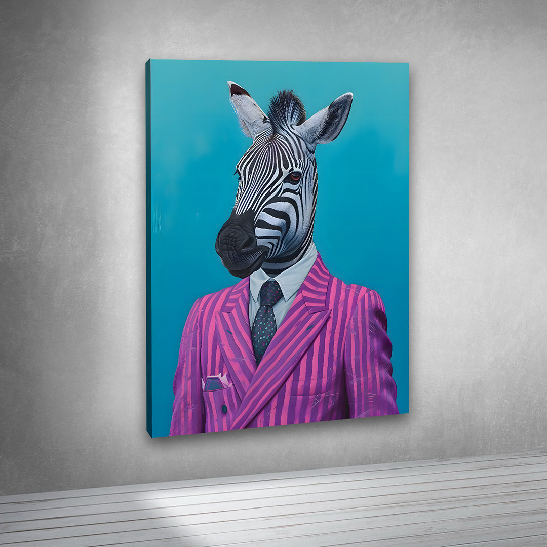 Zebra Gentleman Canvas Painting Frame – Modern Animal Portrait Canvas Wall Art Painting Frame for Living Room Wall Decor