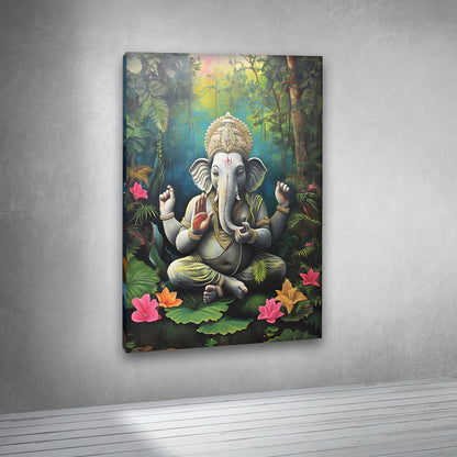 Lord Ganesha Nature Canvas Painting Frame Spiritual Wall Decor for Living Room